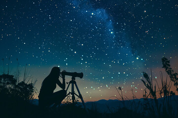 Romantic stargazing: Couple uses telescope to view stars from an observatory