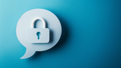 a speech bubble with an open padlock icon on a blue background, symbolizing digital security and communication Generative AI