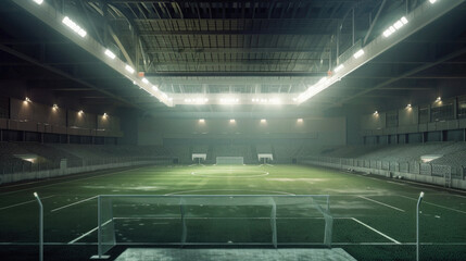 Naklejka premium A stadium with a soccer field and a crowd of people