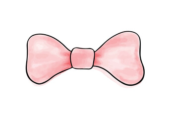 Red bow watercolor doodle element. Vector illustration.