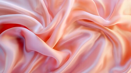 Luxurious peach-colored satin fabric texture background with smooth, rippled, and flowing design,...