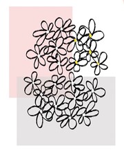 A charming and whimsical doodle sketch featuring delicate flower outlines against a clean background. The minimalist design for greeting cards