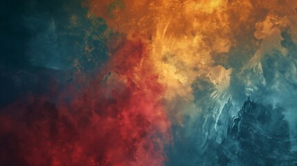 Abstract paint-textured background in vibrant red, orange, and blue hues, perfect for artistic...