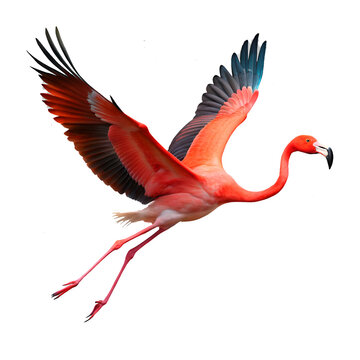 recommend clip art: Red flying flamingo bird isolated on a transparent background.PNG ,GENERATIVE AI