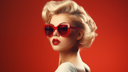 Retro stylefashion woman wearing trendy sunglasses. Pin up girl.