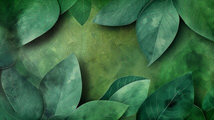 Beautiful vibrant green leaf textured background with organic nature illustration and detailed pattern. Perfect for eco-friendly botanical design and environmental concept