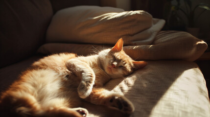 Contented Cat Basking in Sunlight