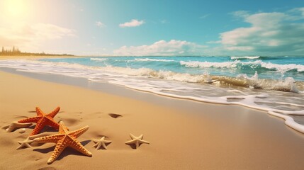 Fototapeta na wymiar Sea starfish sand beach sun summer.