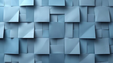   A tight shot of a blue mosaic wall, featuring blocks of diverse shades, heights, and widths