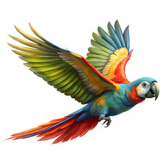 flying parrot on a white background PNG. AI GENERATED