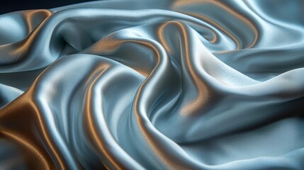   Close-up of satin fabric with golden and silver vertical stripes at the bottom, against black backdrop
