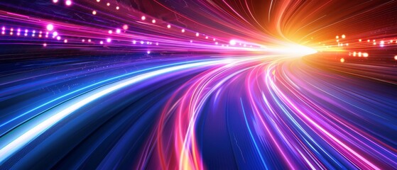 Dynamic Light Trails with Vibrant Colors, High-Speed Background