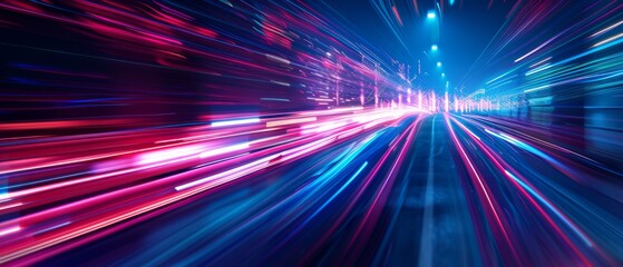 Dynamic Light Trails with Vibrant Colors, High-Speed Background