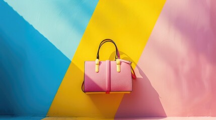 Chic handbag set against a colorful backdrop - obrazy, fototapety, plakaty