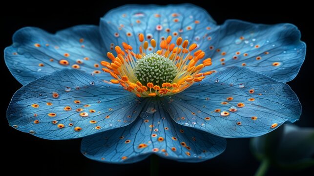  Yellow stamens surrounded by blue petals