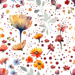 Different watercolor flowers seamless pattern. hand drawing. Not AI, Vector illustration