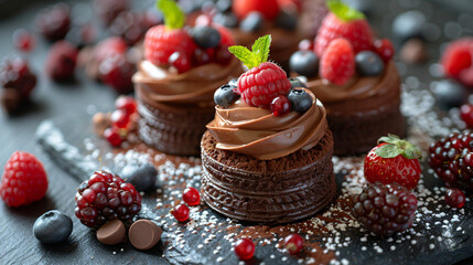 Indulgent chocolate dessert with fresh fruit