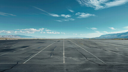 A large empty parking lot with a clear blue sky above - Powered by Adobe