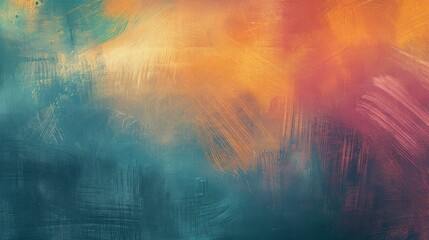 abstract textured background with a brushstroke pattern in orange and teal gradient.