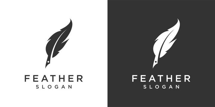 Feather signature pen logo. Feather signature logo design inspiration	

