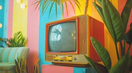 A retro TV set with vibrant colors and patterns   AI generated illustration