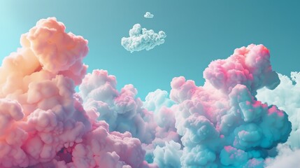 A whimsical landscape of floating pastel clouds   AI generated illustration - obrazy, fototapety, plakaty