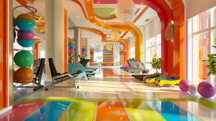 Abstract and colorful fitness center interior   AI generated illustration