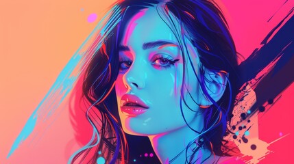 Abstract and modern art of a hot babe in a cute style   AI generated illustration