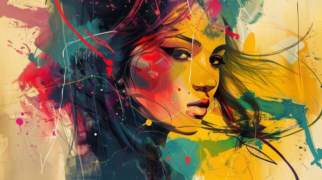 Abstract and modern art of a hot babe in a cute style   AI generated illustration