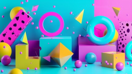 Abstract geometric shapes in neon colors with a playful twist   AI generated illustration