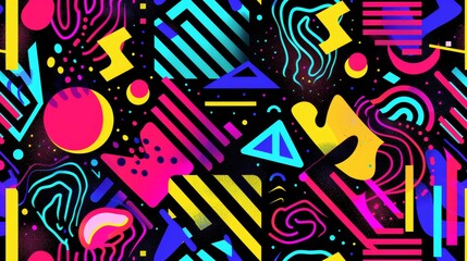 Abstract geometric patterns in vibrant neon colors   AI generated illustration