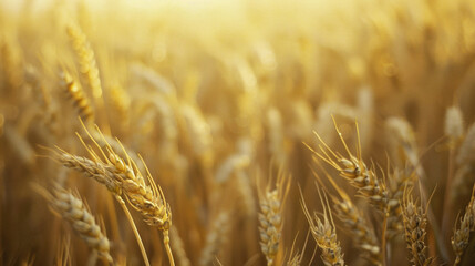Fototapeta premium A field of golden wheat with a bright sun shining on it