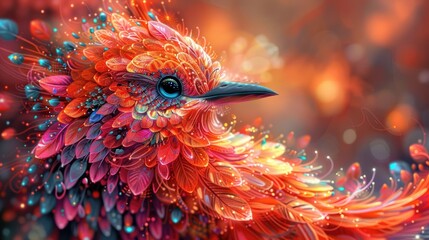Captivating Digital of Mythical Celestial Bird-like Creature Kinnara in Vibrant,Ornamental Design - obrazy, fototapety, plakaty