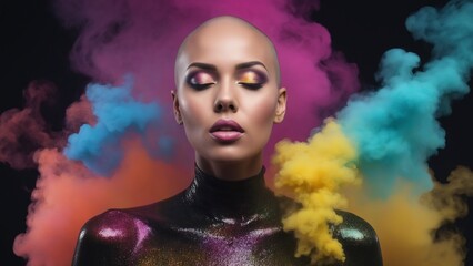 Photo shoot of a girl with multi-colored smoke