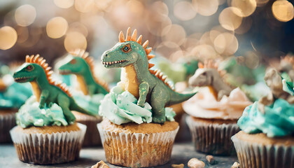 muffins, cup, cakes, Dinos, drachen, close up, neu, essen, bokeh, happy, birthday, viele, copy...