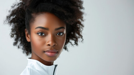 Portrait of a beautiful black girl in white clothes