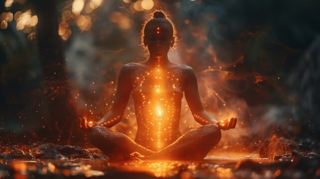 A silhouette of a person with a bright orange light emanating from their sacral chakra representing the passion creativity and ity associated with this energy center.