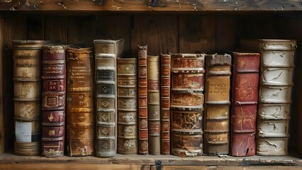 Exploring a Medieval Gothic Library Filled with Ancient Books on Old Wooden Shelves. Concept Medieval Gothic, Library, Ancient Books, Wooden Shelves