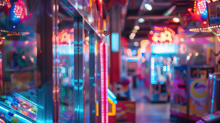 A neon-lit arcade with a neon sign that says "Bingo"