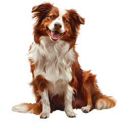 happy mainly red border collie dog, whole body on white background