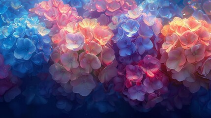  petals adorned with water droplets; hues of blue, pink, and purple - obrazy, fototapety, plakaty