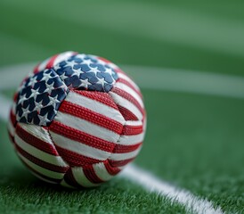 Patriotic Soccer Ball with American Flag Design on Green Turf - Powered by Adobe