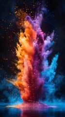 Spectacular Burst of Vibrant Colorful Firework Explosion in the Night Sky