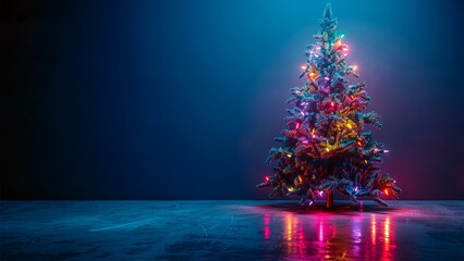 Christmas tree. Looped Christmas snow. Midnight snowfall. Neon. Noel. Loop. Generative AI.