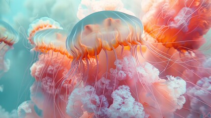 Mesmerizing Aquatic Creatures in a Dreamlike Digital Seascape - obrazy, fototapety, plakaty