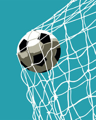 Hand drawn, isolated, football goal net and soccer ball , vector illustration.