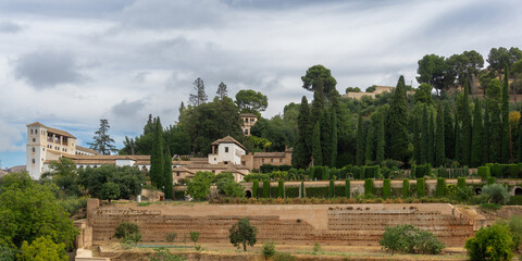 Jardines Bajos (Lower Gardens) in the Generalife in the Alhambra Complex in Granada, Spain.