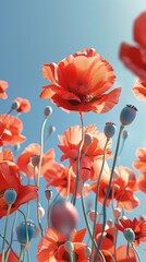 Obraz premium Delicate Red Poppies Clear Blue Sky Contrast