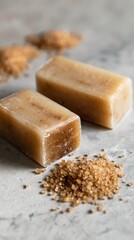 Brown sugar soap bars for a decadent bath experience, with their grainy texture and sweet, comforting scent. Soap bars made with brown sugar for gentle, effective exfoliation.