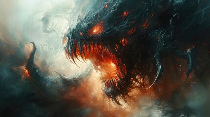 Sinister Demonic Entity Looming in a Nightmarish Digital Painting with a Gritty,Foreboding Aesthetic